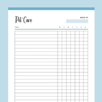 Printable Daily Pet Care Chart - Blue