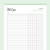 Printable Daily Pet Care Chart - Green