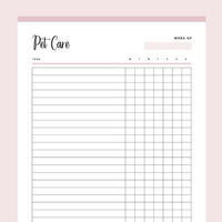 Printable Daily Pet Care Chart - Pink