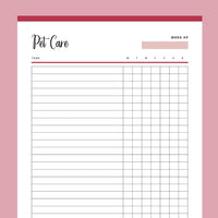 Printable Daily Pet Care Chart - Red