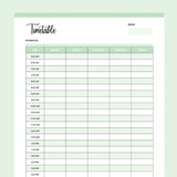 Printable Daily School Timetable - Green