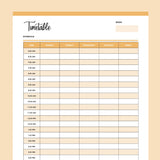 Printable Daily School Timetable - Orange