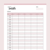 Printable Daily School Timetable - Pink