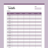 Printable Daily School Timetable - Purple