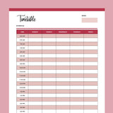 Printable Daily School Timetable - Red
