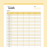 Printable Daily School Timetable - Yellow