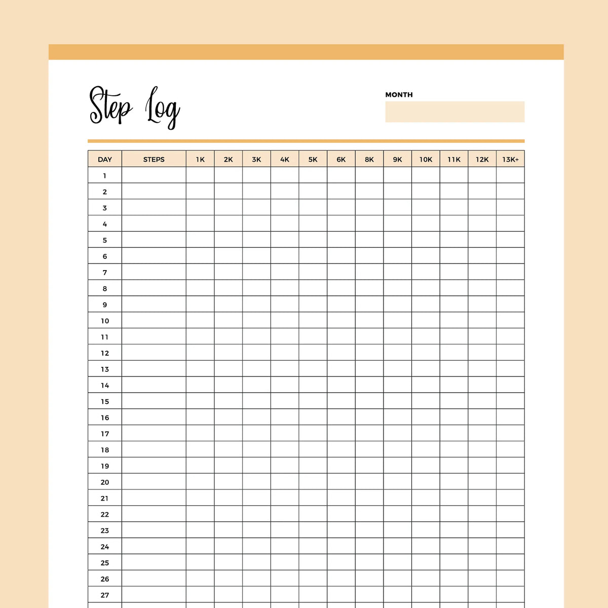 Printable Daily Step Log | Instant download PDF | A4 & US Letter – Plan ...