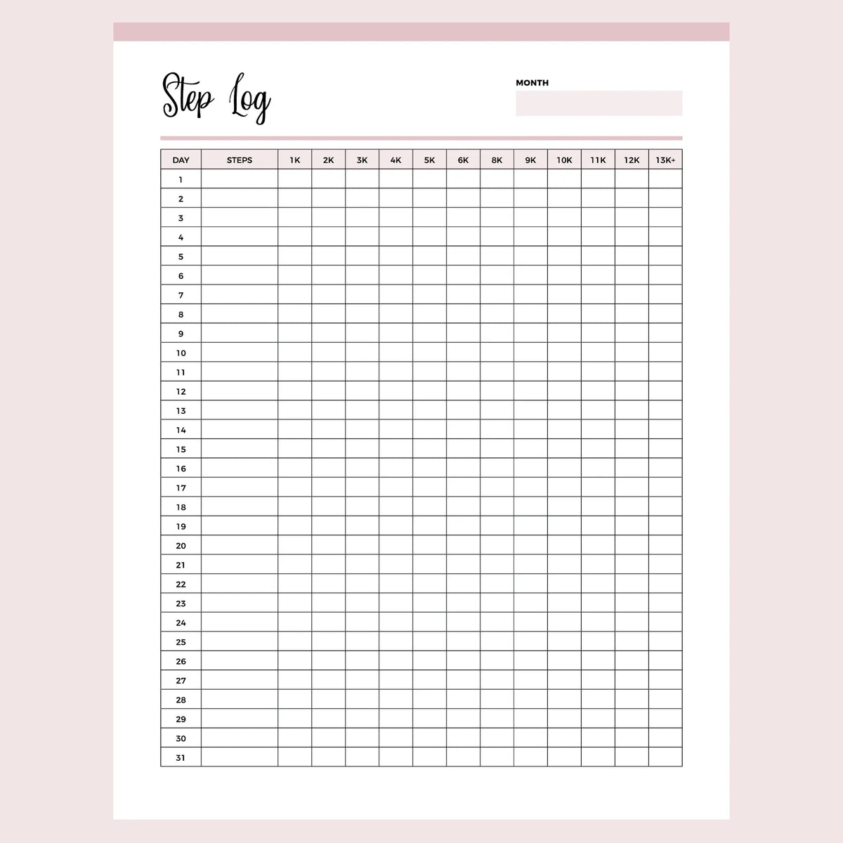 Printable Daily Step Log | Instant download PDF | A4 & US Letter – Plan ...