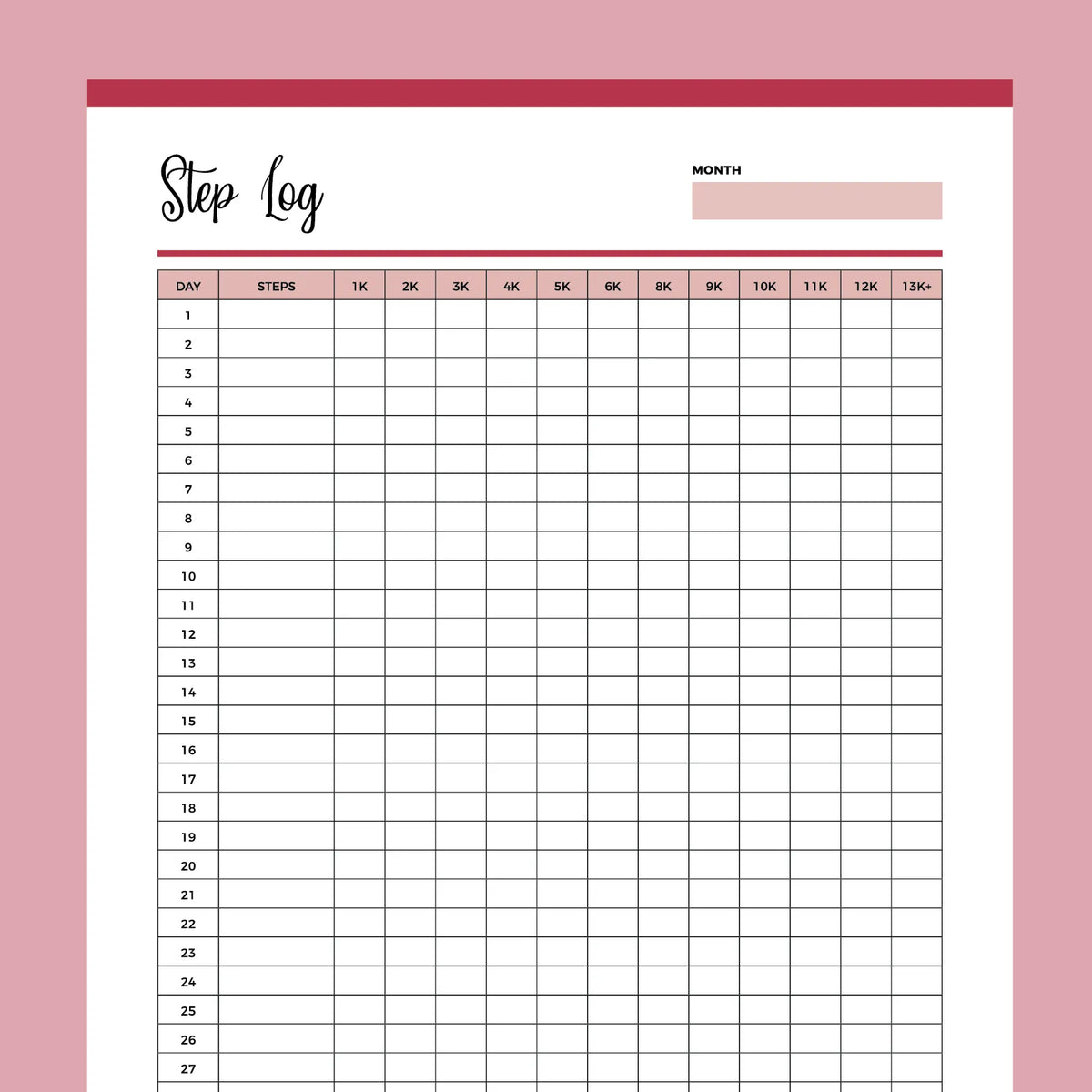 Printable Daily Step Log | Instant download PDF | A4 & US Letter – Plan ...