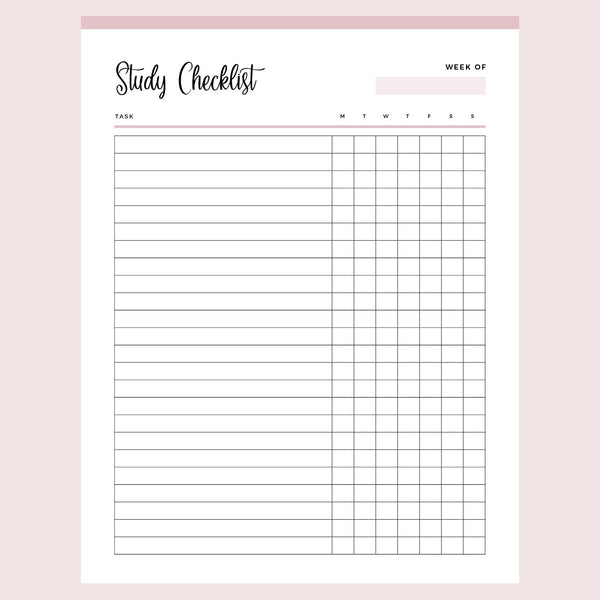 Printable Daily Study Checklist