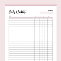 Printable Daily Study Checklist - Pink