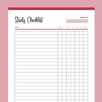 Printable Daily Study Checklist - Red
