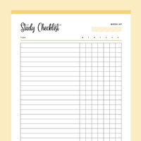 Printable Daily Study Checklist - Yellow
