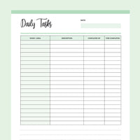 Printable Daily Task List For Cleaning - Green