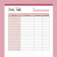 Printable Daily Task List For Cleaning - Red