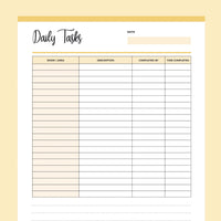 Printable Daily Task List For Cleaning - Yellow