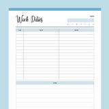 Printable Daily Work Task Planner - Blue