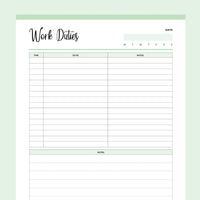 Printable Daily Work Task Planner - Green