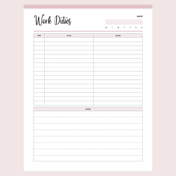 Printable Daily Work Task Planner