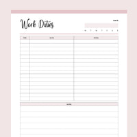 Printable Daily Work Task Planner - Pink