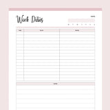 Printable Daily Work Task Planner - Pink