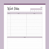 Printable Daily Work Task Planner - Purple