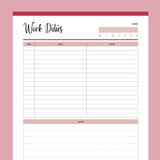 Printable Daily Work Task Planner - Red