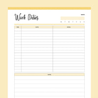 Printable Daily Work Task Planner - Yellow