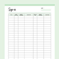 Printable Day Care Sign-In Template - Green