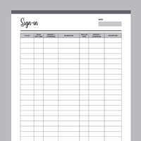 Printable Day Care Sign-In Template - Grey