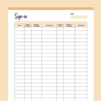 Printable Day Care Sign-In Template - Orange