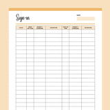 Printable Day Care Sign-In Template - Orange