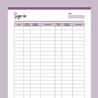 Printable Day Care Sign-In Template - Purple