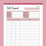 Printable Debt Payment History - Red
