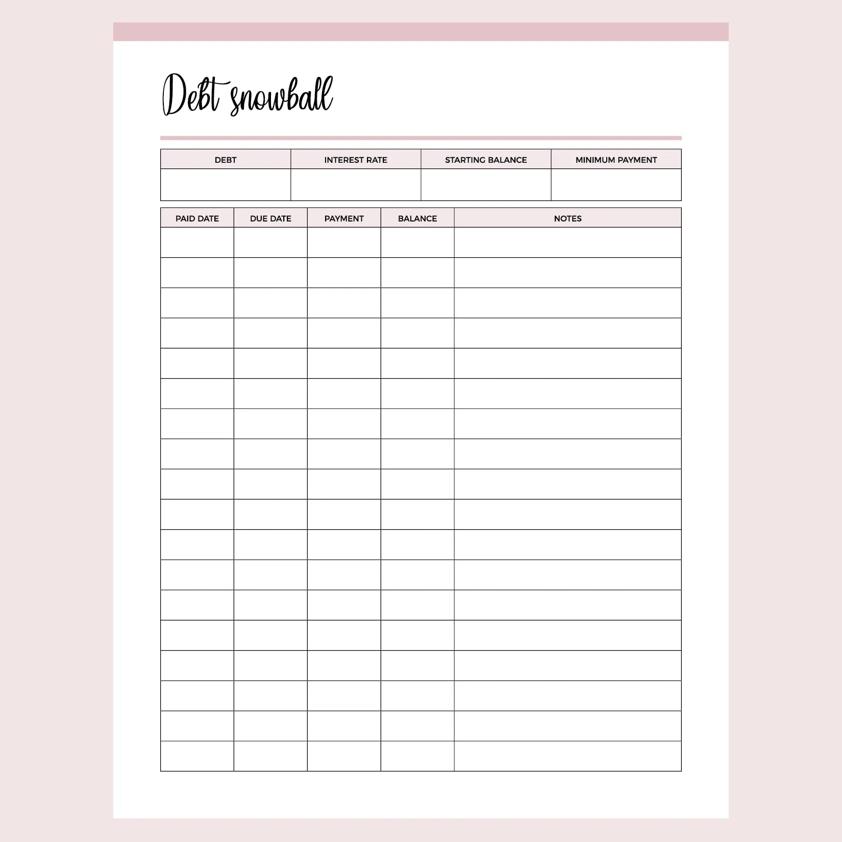 Debt Snowball Tracker Printable Free