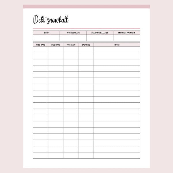 Printable Debt Snowball Tracker