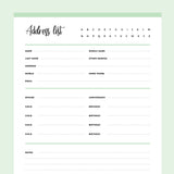 Printable Detailed Address Book Template - Green