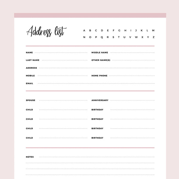 Printable Detailed Address Book Template