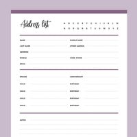 Adresss Chart.pdf Printable Detailed Address Book Template | Instant download PDF | A4 ...