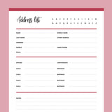 Printable Detailed Address Book Template - Red