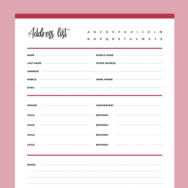 Printable Detailed Address Book Template