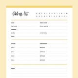 Printable Detailed Address Book Template - Yellow