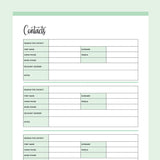 Printable Detailed Contact List - Green