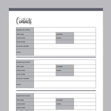 Printable Detailed Contact List - Grey