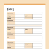 Printable Detailed Contact List - Orange