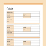 Printable Detailed Contact List - Orange