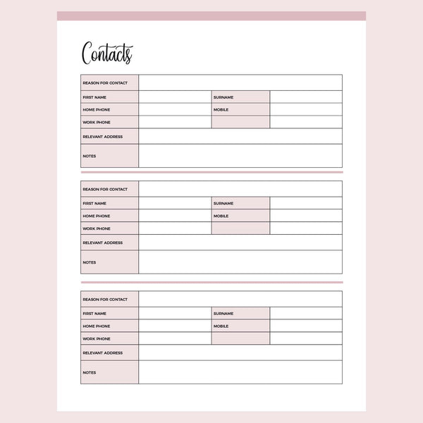 Printable Detailed Contact List