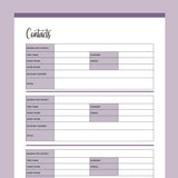 Printable Detailed Contact List - Purple