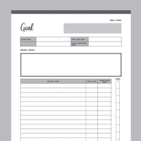 Printable Detailed Goal Tracking Sheet - Grey