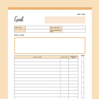 Printable Detailed Goal Tracking Sheet - Orange